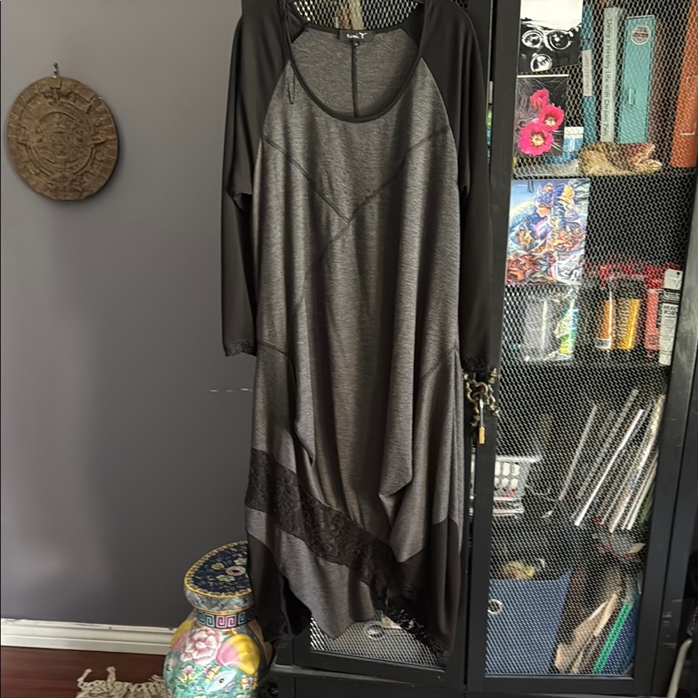 Gray Asymmetrical High-Low Scoop Neck Dress